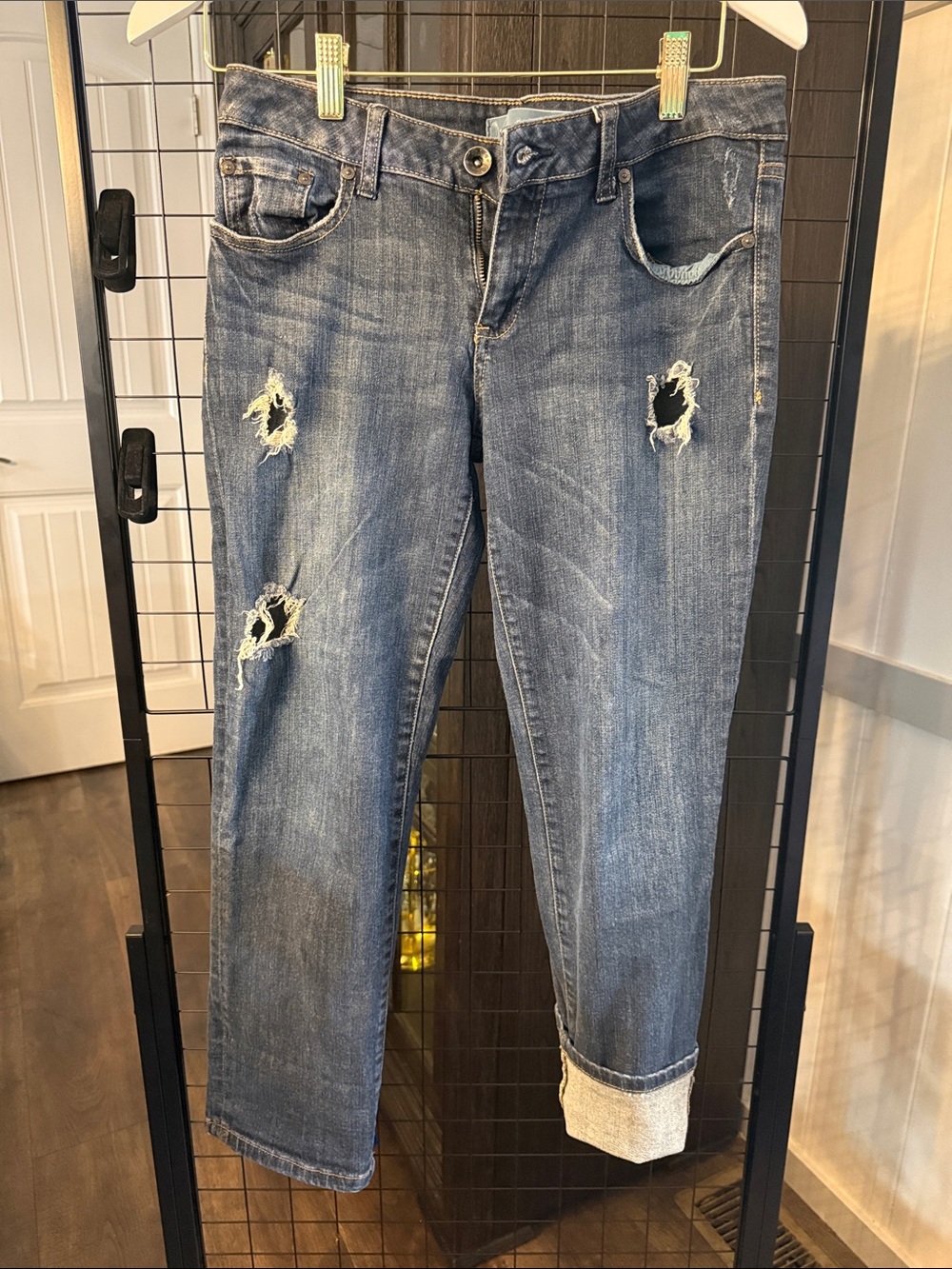refuge Distressed Dark Blue Boyfriend Jeans with Cuffs